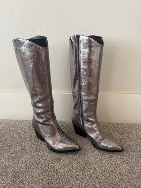 Seychelles Metallic Silver Knee-High Western Heeled Boots